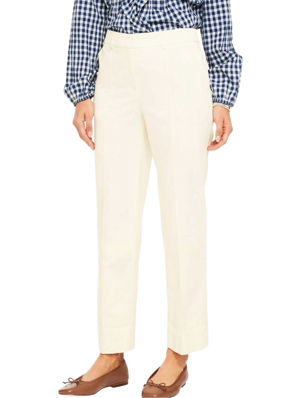 Talbots Ivory Pintuck Front Seam Side Zip Taper Leg Ankle Pant (12)